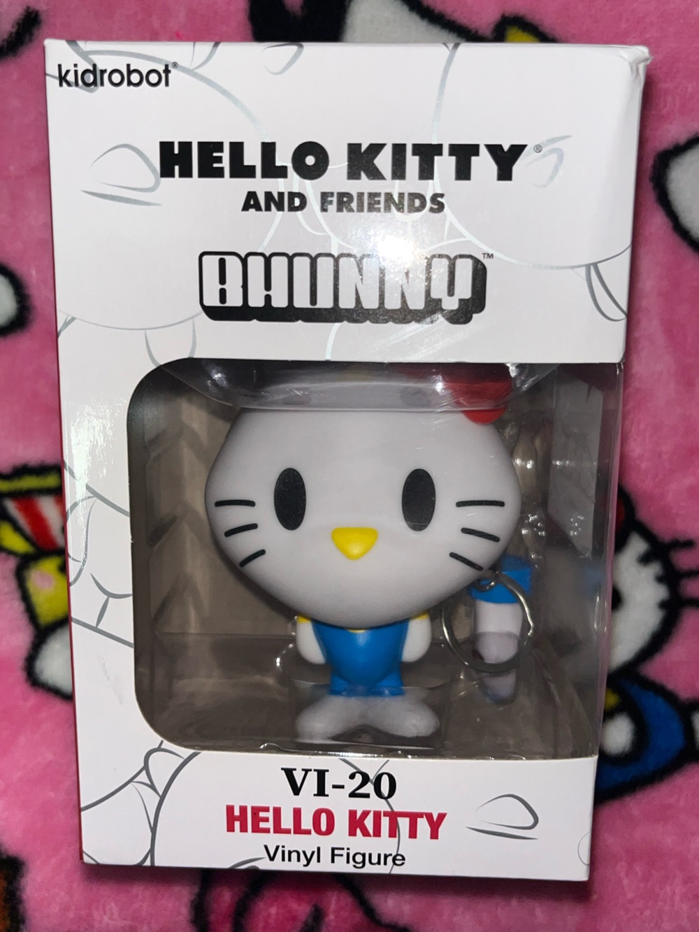 KIDROBOT X SANRIO Kitty Blue & White Vinyl Figure Keychain by Kidrobot NEW